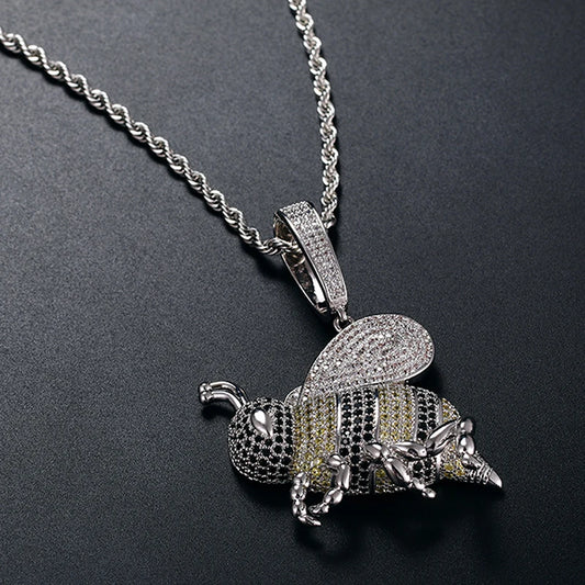 Plated Bee Pendant w Rope Chain