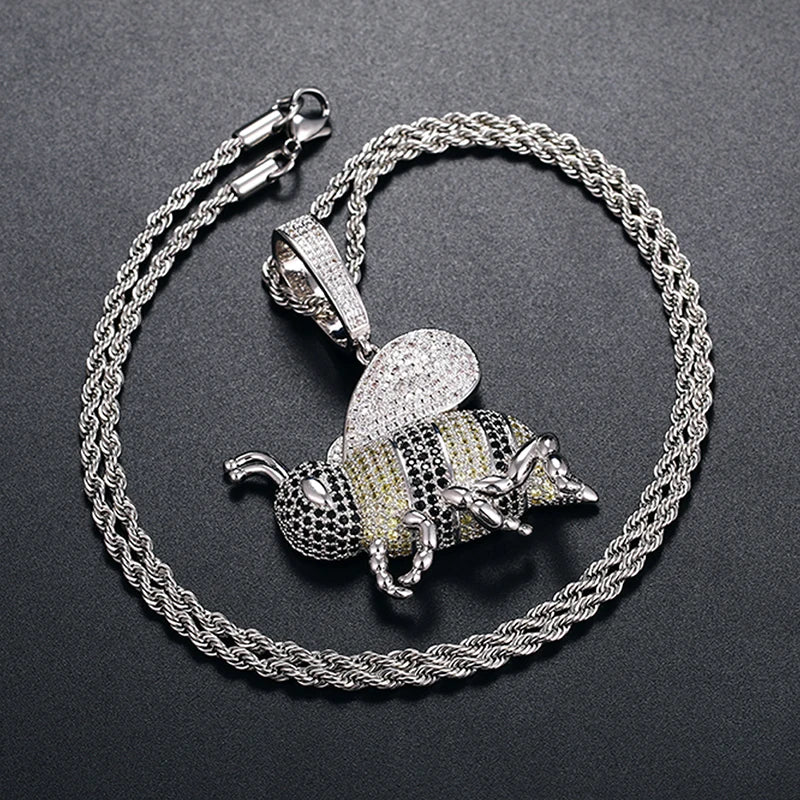 Plated Bee Pendant w Rope Chain