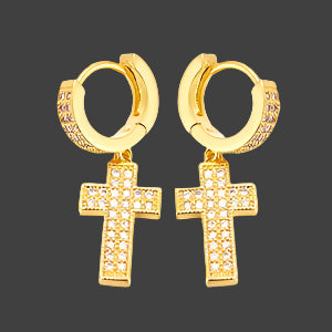 Iced Out CZ Cross w Hoop Earring