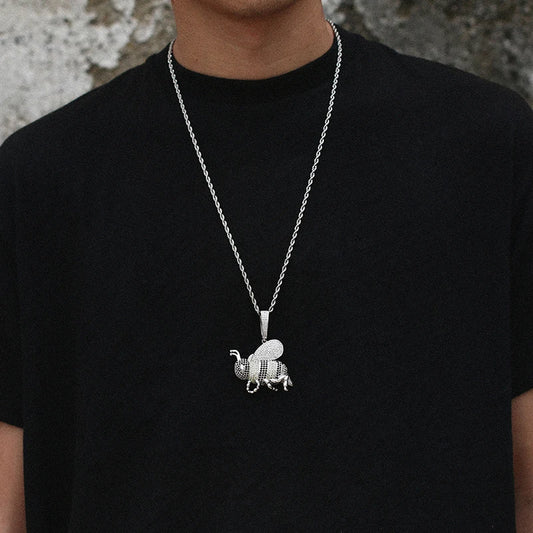 Plated Bee Pendant w Rope Chain