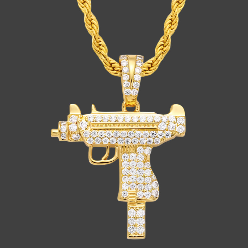 Iced Out UZI Pendant w Rope Chain