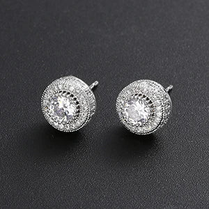 Iced Out Round Stud w CZ Center Earring
