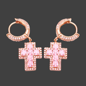 Iced Out CZ Stubby Cross w Hoop Earring
