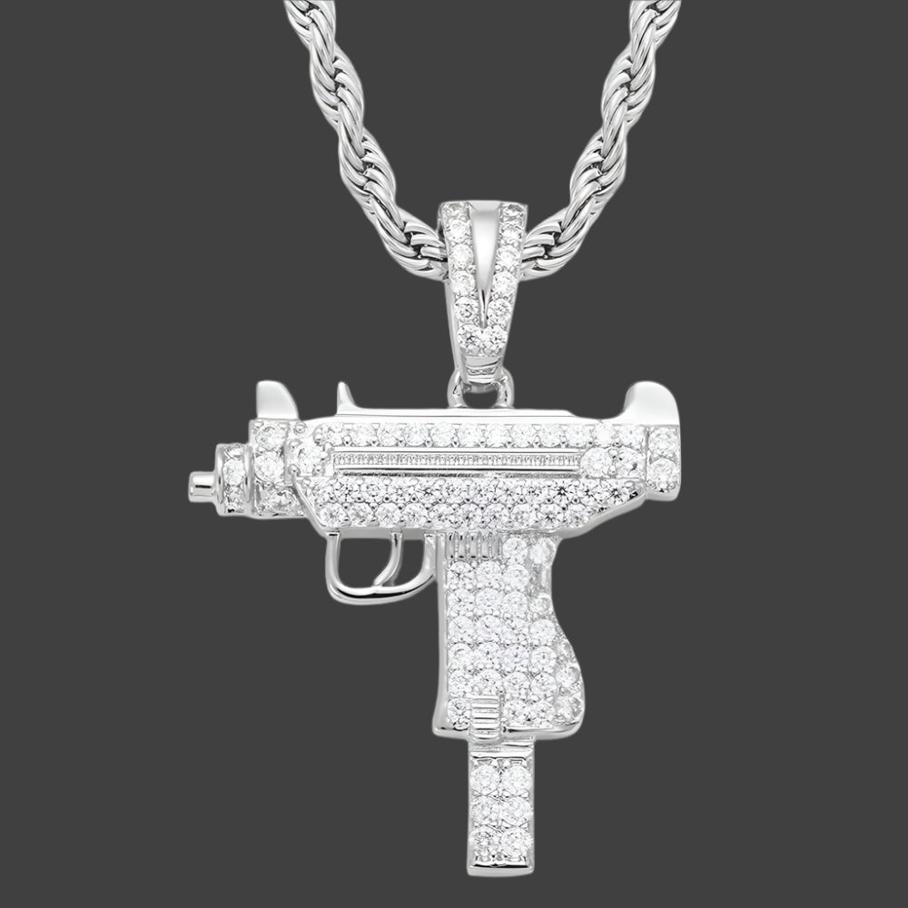 Iced Out UZI Pendant w Rope Chain