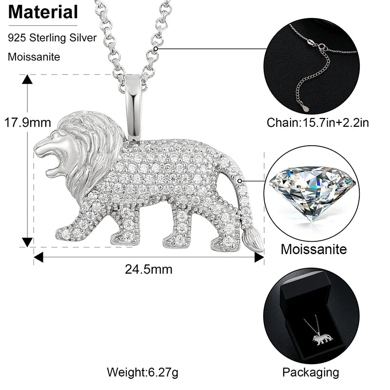 Moissanite Lion Pendant with 40cm Chain