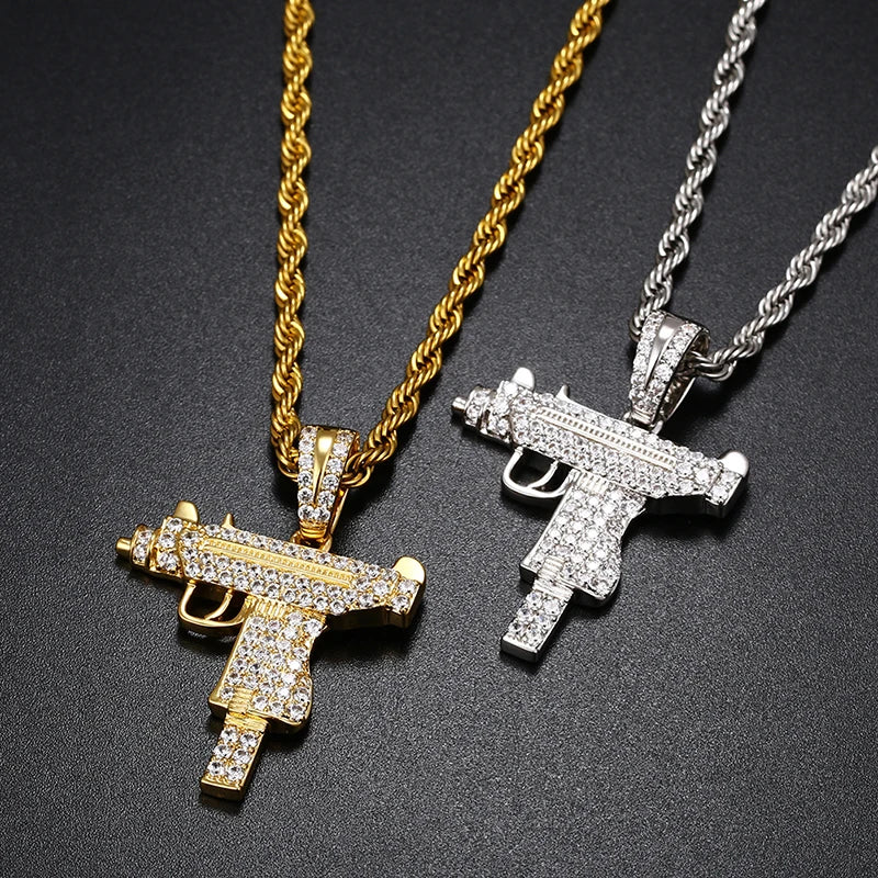 Iced Out UZI Pendant w Rope Chain