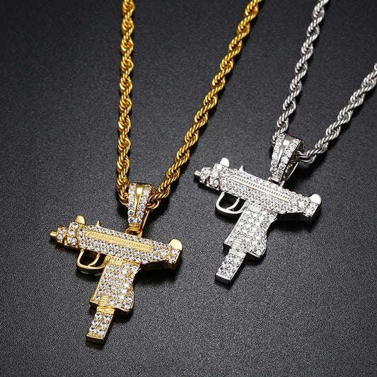 Iced Out UZI Pendant w Rope Chain