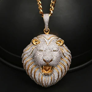 Big Lion Head Pendant w Cuban Chain