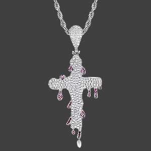 Iced Out Dripping Cross Pendant w Rope Chain