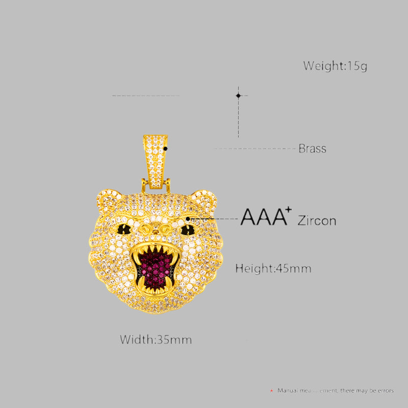 Roaring Bear Pendant w Rope Chain