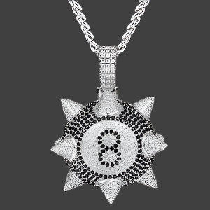Iced Out Spiked 8 Ball Pendant w Cuban Chain