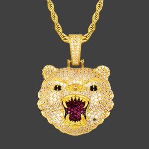Roaring Bear Pendant w Rope Chain