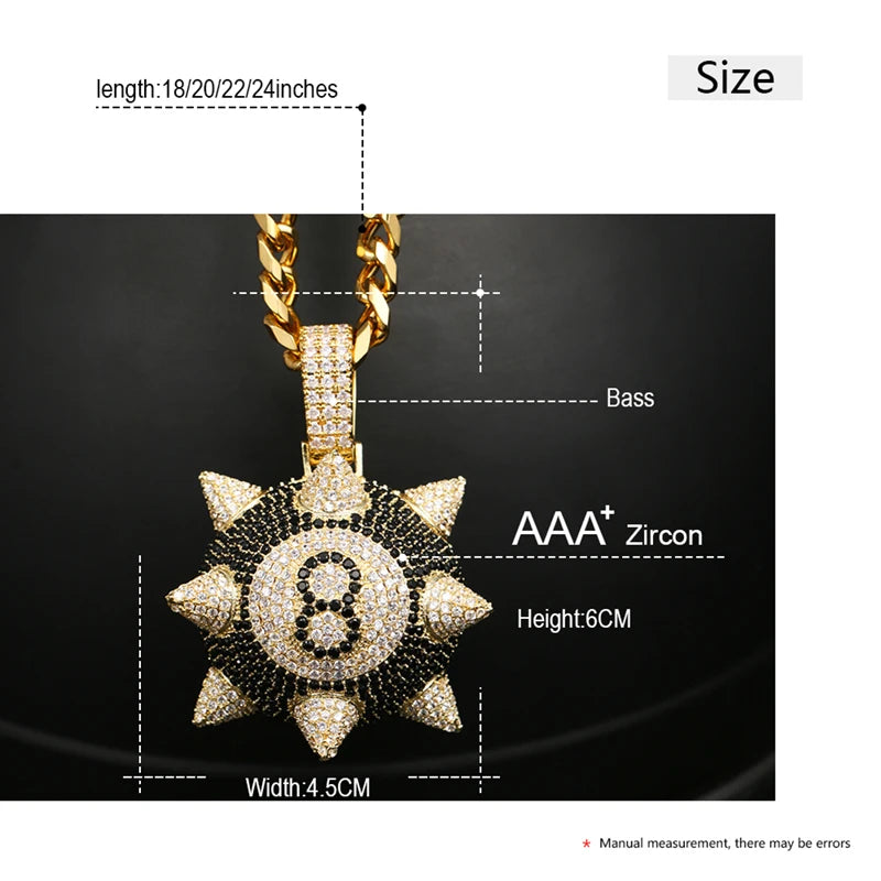 Iced Out Spiked 8 Ball Pendant w Cuban Chain