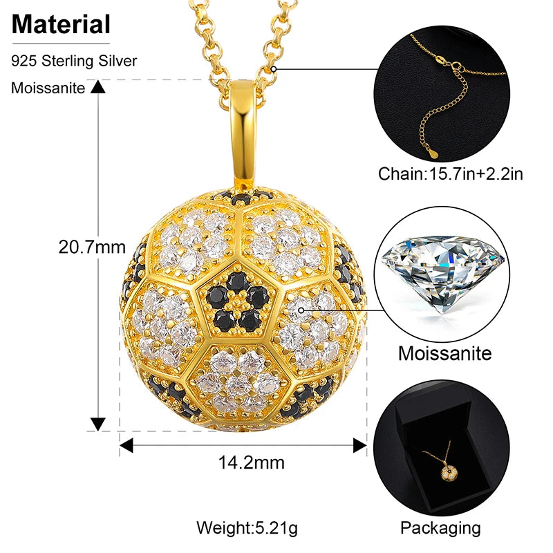 Moissanite Soccer Ball Pendant with 40cm Chain
