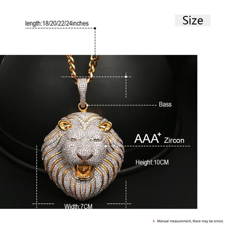 Big Lion Head Pendant w Cuban Chain