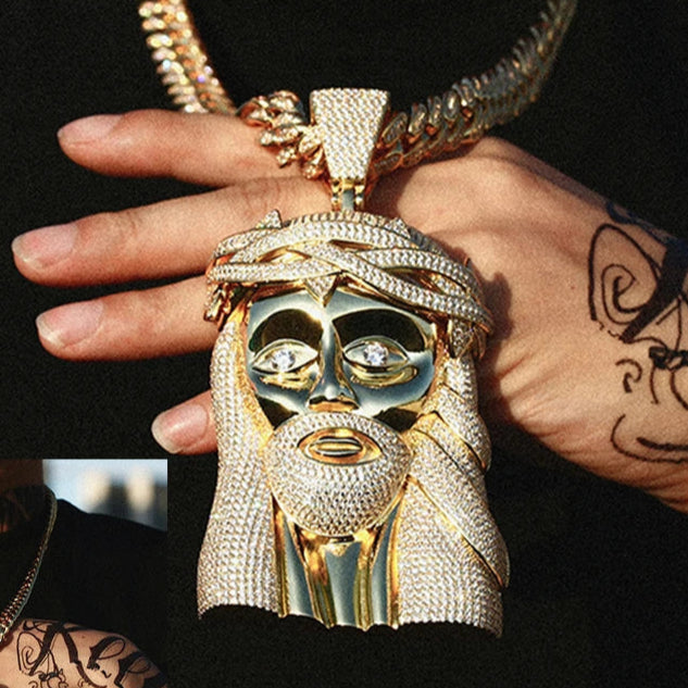 Jesus Piece Pendant w 18in Cuban Chain