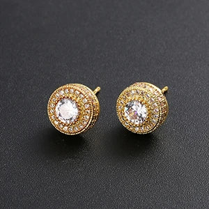 Iced Out Round Stud w CZ Center Earring
