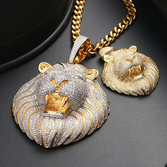 Big Lion Head Pendant w Cuban Chain