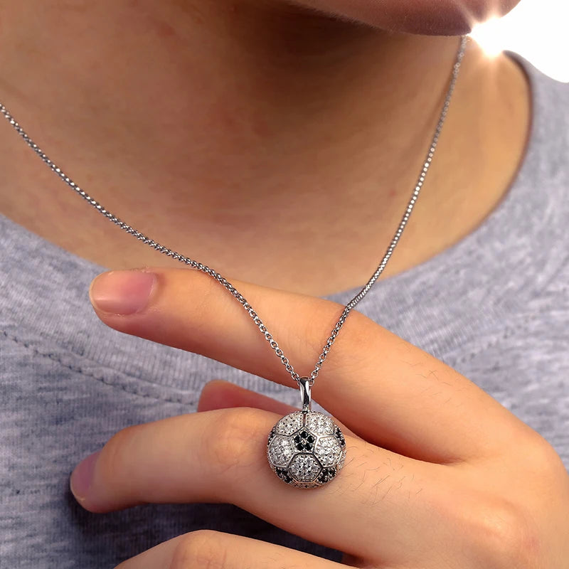 Moissanite Soccer Ball Pendant with 40cm Chain
