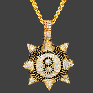 Iced Out Spiked 8 Ball Pendant w Cuban Chain