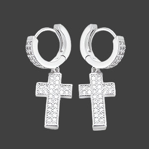 Iced Out CZ Cross w Hoop Earring