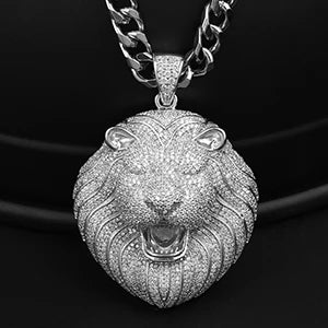 Big Lion Head Pendant w Cuban Chain