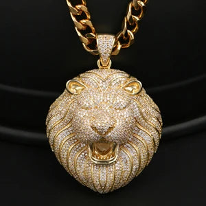 Big Lion Head Pendant w Cuban Chain
