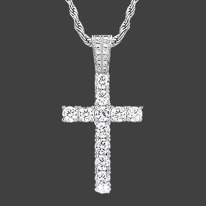 Iced Out CZ Cross Pendant w Rope Chain