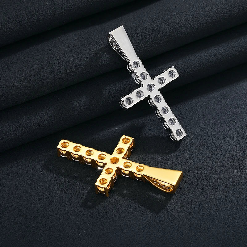 Iced Out CZ Cross Pendant w Rope Chain