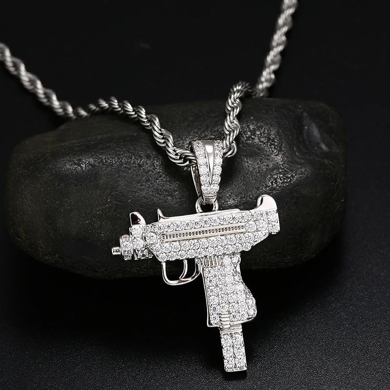 Iced Out UZI Pendant w Rope Chain