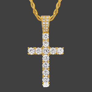 Iced Out CZ Cross Pendant w Rope Chain
